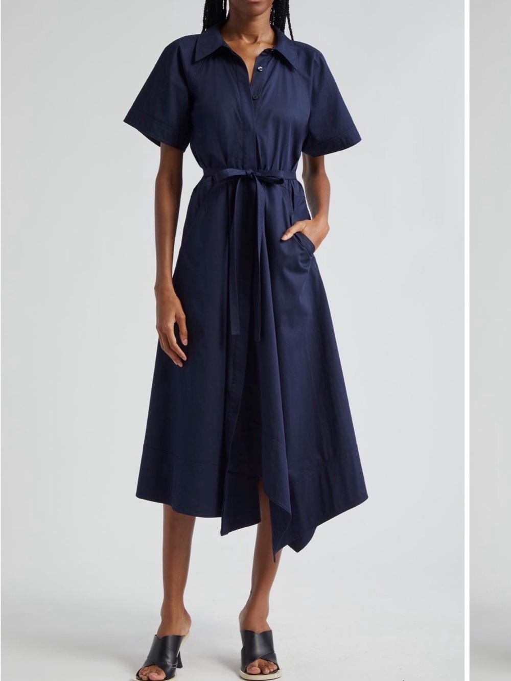 A.L.C. Navy Midi Shirt Dress with Waist Tie - worn once!